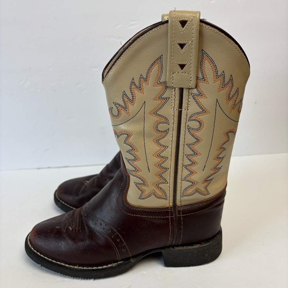 Children's Old West Western Boot #CW2552 Leather 13 Brown Cream Ivory